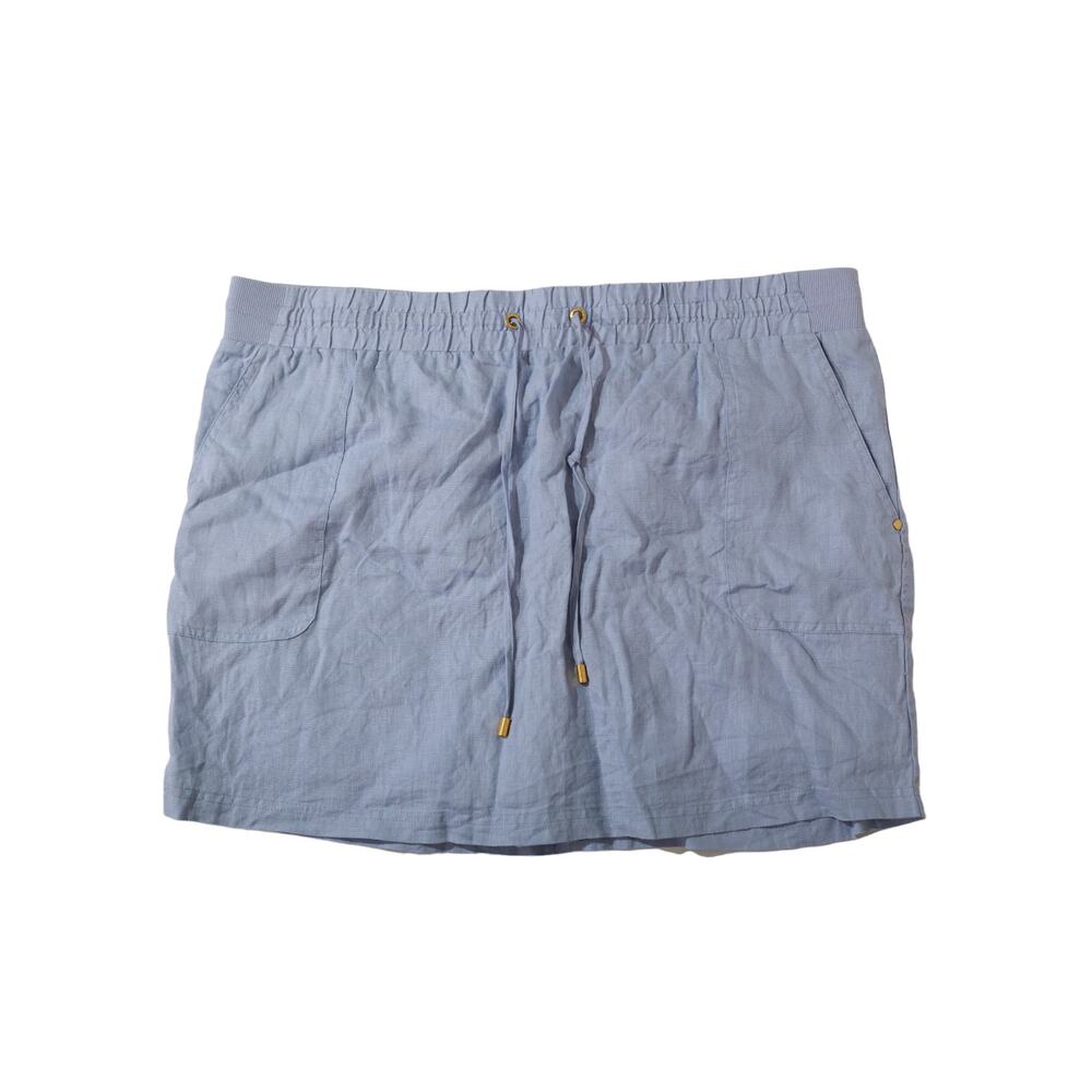 Ellen Tracy Linen Skort Women Blue Pull-on Stretch Drawstring Pockets size XL